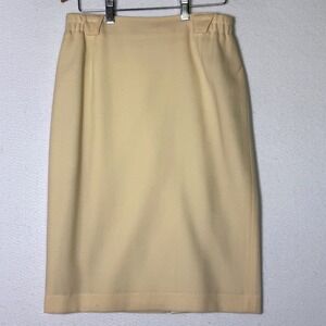 Vtg Wool Pencil Skirt Beige Midi Lined Classic Preppy Workwear Size 4